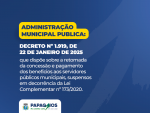 Prefeitura de Papagaios regulamenta retomada de benefícios aos servidores municipais